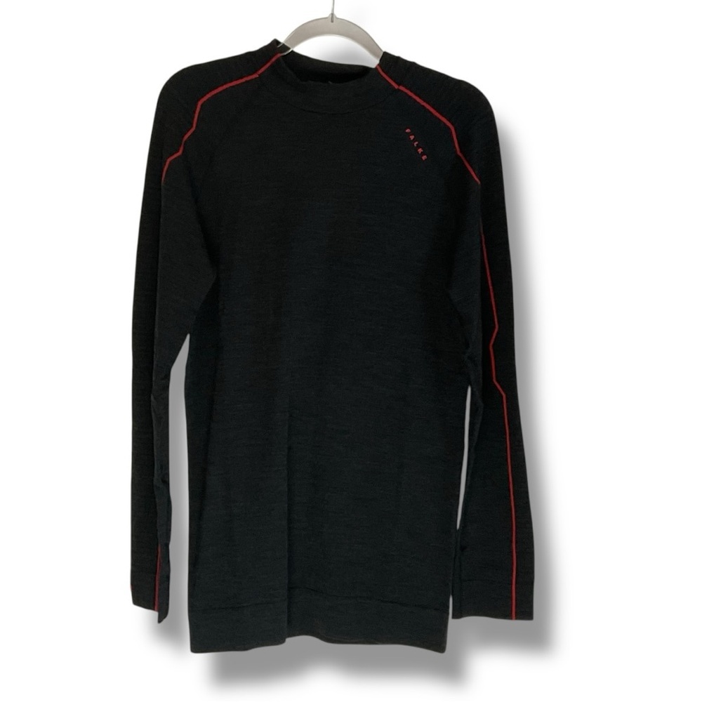 Falke Top Womens Wool Tech Black Red Athletic Ski Base Layer Outdoor‎ Sze XL NWT